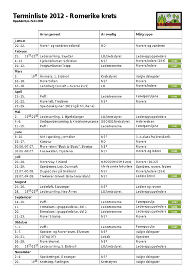 Terminliste 2012 Terminliste 2012