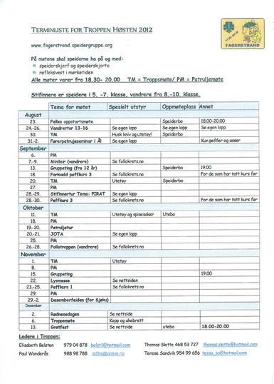 Terminliste høsten 2012